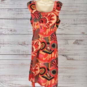 Speed Control Boho Red Floral Cotton Midi Dress Size L
